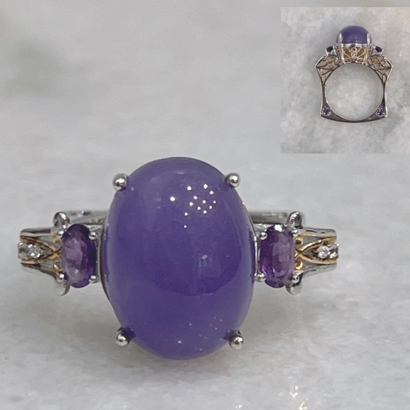 Jewelry - Burmese Purple Jade Multigemstone YG and Sterling Cocktail Statement Ring Sz 8